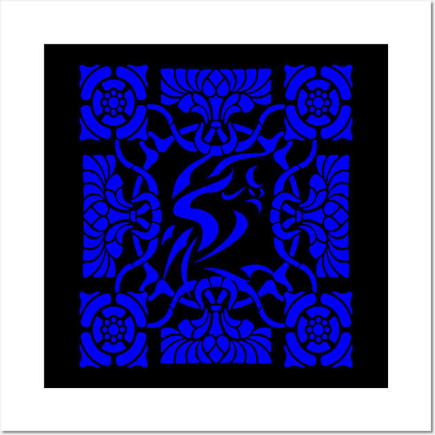 Ornamental Phoenix firebird blue Wall Art by Kiyiya Designs